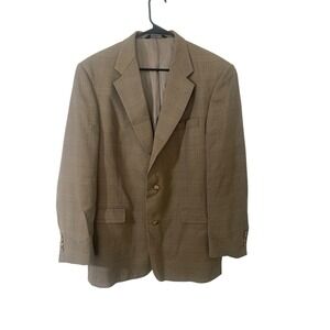 Vintage Burberry's Brown Wool‎ Windowpane Plaid Two Button Men's 42R Regular